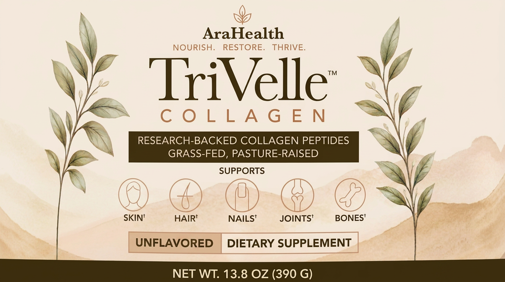 Front label of TriVelle collagen supplement jar