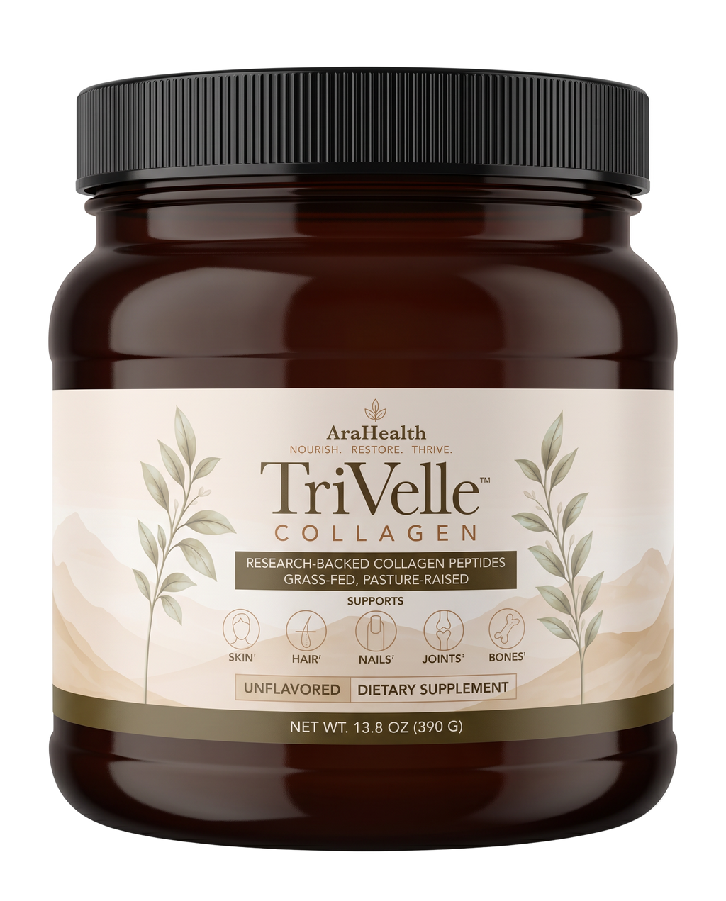 TriVelle triple-peptide collagen supplement jar